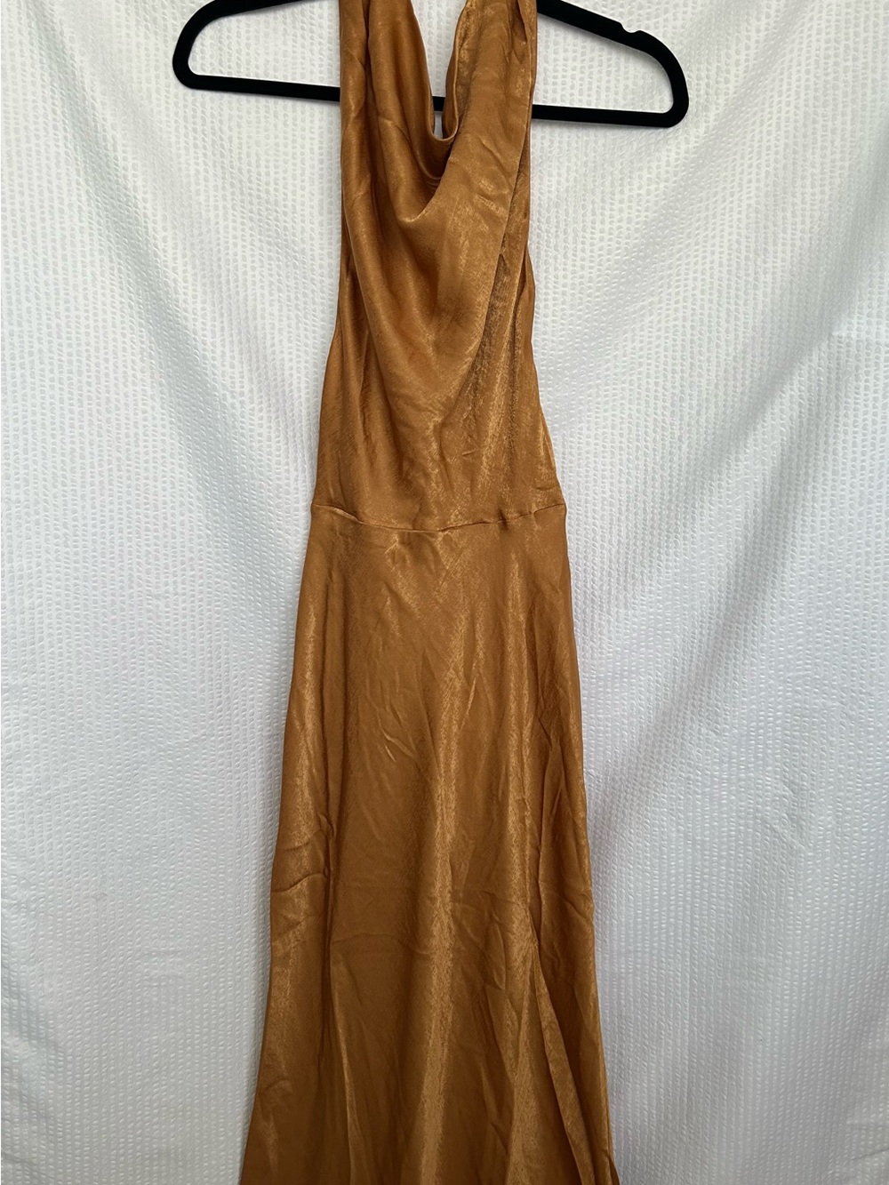 NWT ASOS Copper Gold Satin Backless Halter Cowl-Neck Maxi Dress Size US 8